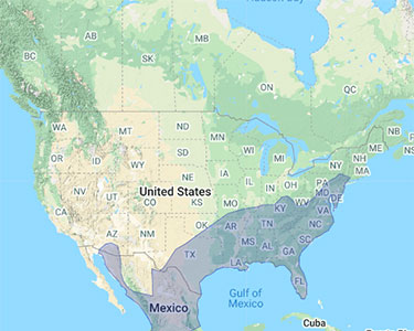 Black vulture range map in North America